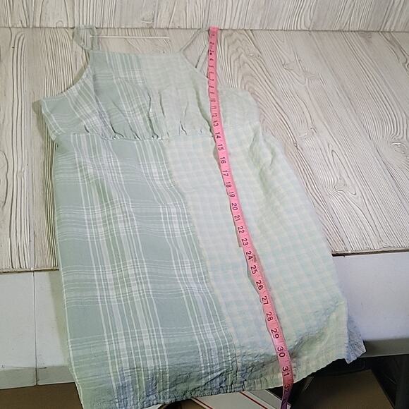 American Eagle Outfitters Green Seersucker Patchwork Mini Dress Womens M NWT - Picture 7 of 12